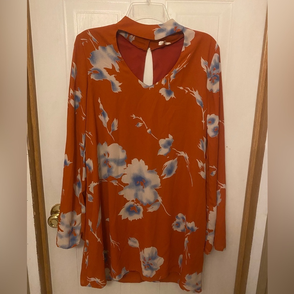 Caramela Orange Floral Long-Sleeve Tunic